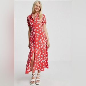 ASOS DESIGN ultimate midi tea dress in red floral print